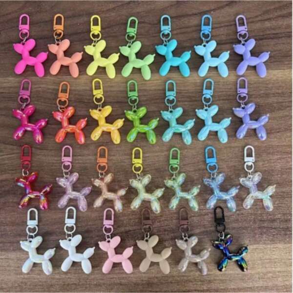 5 piezas Llavero con forma de perro globo colorido con acabado mate y brillante, llavero colgante para bolso y cartera, decoración para bolsa, llavero de coche de mujer, accesorios escolares