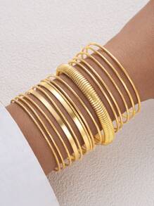 Conjunto de 15 piezas de pulseras de metal con monedas, estilo minimalista vintage, para mujeres, unisex, casual, fecha, regalo, accesorios de fiesta