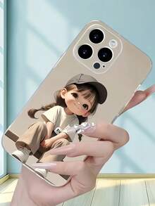 动漫 1 件卡通女孩马尾辫简约设计防震 TPU 手机壳适用于 Apple 16、15、14、13、12、11 Pro Max 系列防水防摔防刮 - 彩色 - 查看 5