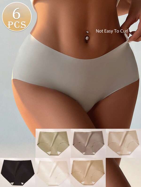 6PCS Sexy Seamless Briefs Ice Silk Traceless Briefs Women Solid Color Panties Triangle Briefs Low-Waist Elastic Shorts Simple Comfortable Underpants Intimates Comfy Female Underwear Lingeries Breathable Soft Skin-Friendly Underpants Ultra-Thin Triangle Knickers