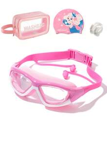 Children's Swimming Goggles With Silicone Swimming Cap And Storage Bag With Nose Clip, 3-12 Years Old Children's Swimming Goggles Cap Set, Anti-Fog And Anti-Ultraviolet, Suitable For Boys And Girls