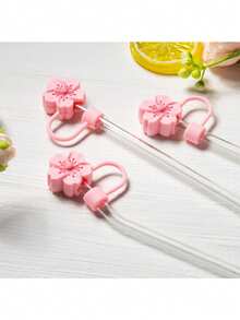 Compatible With Stanley Cup Accessories 2PCS Straw Toppers For Cup Straw Cover Cap, 26 Letters To Choose From Creative Cherry Blossom Straw Cap Cap, Reusable Silicone Straw Cap, Straw Anti-Splash Dustproof Straw Cover, Portable Easy To Clean Insulation Cup Straw Cup Accessories, 10mm Thicker Large Caliber Flower Straw Cap, Cute Cartoon Flower Straw Dust Cover, Pink/Purple/Black/White Yellow/White Pink - Pink 2pcs - View 4