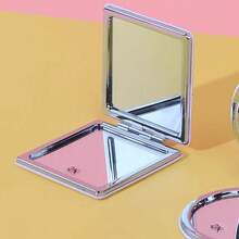 Miniso Portable Makeup Mirror, Foldable Handheld Mirror, Double-Sided, 2X Magnification, Suitable For Outdoor, Makeup, Travel - Pink Stripes - View 3