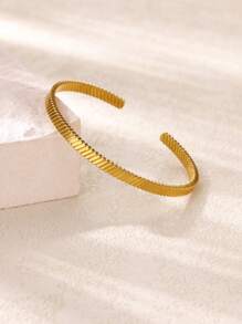 1 Peça Pulseira de Aro Simples Minimalista para Mulheres, Cor Dourada, Aço Inoxidável Oval Aberto e Ajustável, Acessório de Joias Clássico e Versátil para Festa