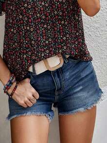 西部牛仔女装夏季休闲修身直筒牛仔短裤女式度假海滩乡村音乐会 - 深色水洗藍 - 查看 3