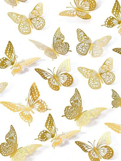 48件彩色3D蝴蝶蛋糕装饰 - 适用于蝴蝶生日派对、蛋糕装饰、礼品装饰、幼儿园装饰！圣诞节、万圣节、感恩节、复活节礼物