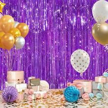 2Pack Silver Metallic Tinsel Foil Fringe Curtains, Door Streamer Photo Booth Backdrop Birthday Wedding, Graduation Engagement Bridal Shower Bachelorette Party Decorations Dancing Ball Party - 紫色 - 查看 5