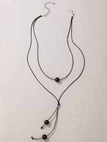 Fashion Minimalist Multi Strand Beaded Rope Pendant Necklace - Black - View 1