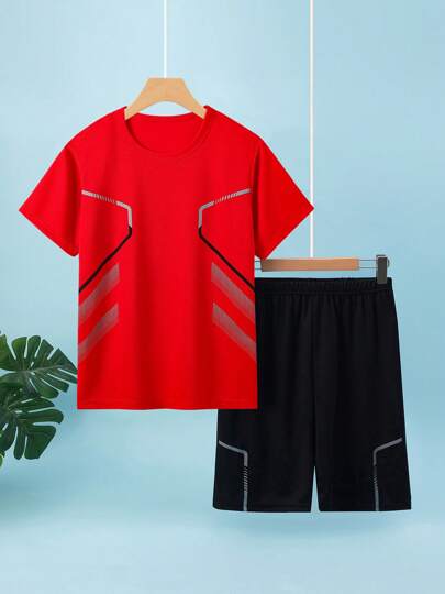 Set de 2 piezas Conjunto deportivo para adolescentes varones, camiseta de manga corta ligera y pantalones cortos, ropa deportiva de verano