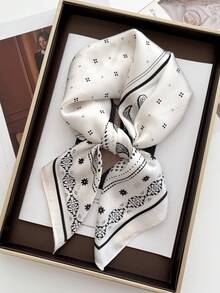 1 件时尚佩斯利印花 70 厘米方形围巾女士缎面披肩围巾女士头巾 Hjiab 花卉 - 白腰果 - 查看 1