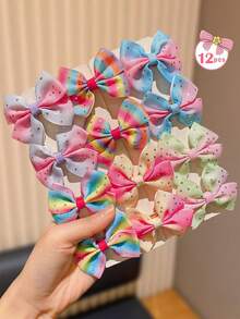 12 件色彩缤纷、甜美可爱的蝴蝶结发夹，适合日常休闲佩戴，四季皆宜，时尚百搭。 - 彩色 - 查看 2