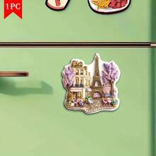 1 件欧洲地标建筑亚克力和橡胶八角形冰箱贴 - 伊斯坦布尔圣索菲亚大教堂、热气球、安塔利亚、埃菲尔铁塔、奥地利、伦敦、厨房、办公室或储物柜的创意家居装饰、送给家人和朋友的完美礼物、可爱的冰箱贴