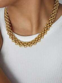 Tkool 1pc Fashion Exaggerated Metal Style Stainless Steel Necklace With OT Clasp, Stylish Accessory For Party & Daily Wear, Gift