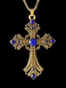 1pc Vintage Cross Pendant Necklace, Fashionable Sweater Chain Suitable For Women And Men