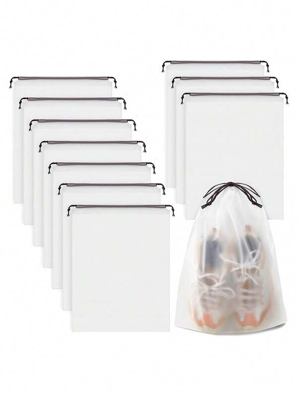 10pcs Transparent Shoe Storage Bags, Large Clear Shoes Organizers Storage Pouch With Rope, Travel Portable Shoes Organizer Bags, Waterproof Shoe Bags, Space Saving Bags