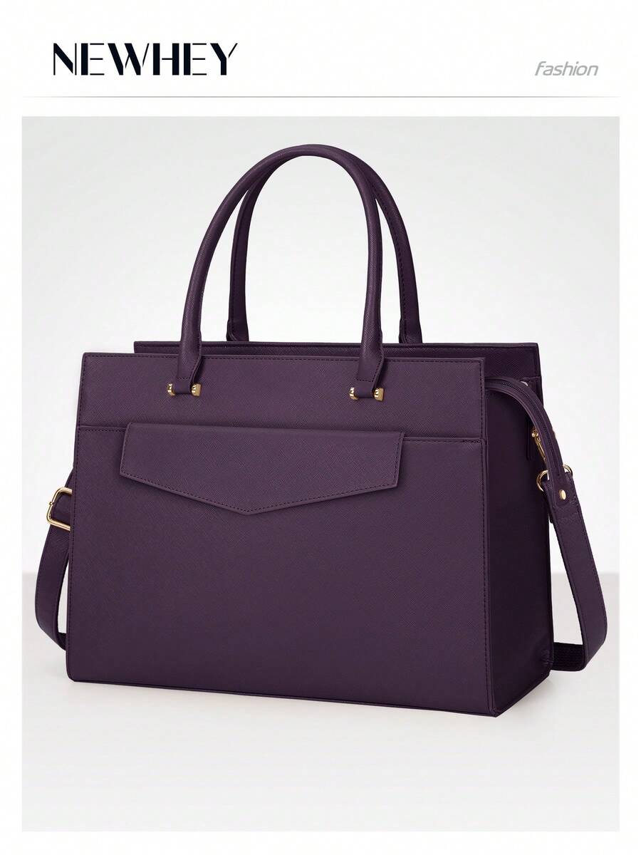 NEWHEY 女士笔记本电脑包 15.6 英寸皮革托特包 2 件套专业工作包带手拿包大号办公电脑包教师包单肩包 - 彩色 - 查看 1