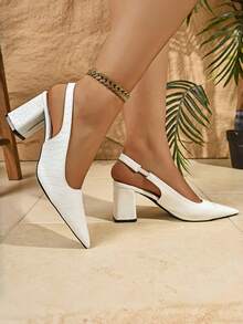 Pointed Toe Solid Color High Heel Sandals, Bowknot Mid Heel Casual Mary Janes For Spring And Summer - White - View 3