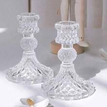 Glass Candle Holder, Crafted With Glass Material Through Precise Cutting Technique. Minimalist And Modern Style, Transparent And Colorless, Cylindrical Exterior With Carved Floral Details, Suitable For Candle Placement, Applicable For Candlelight Dinners, Weddings, Anniversaries And Other Occasions.