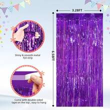 2Pack Silver Metallic Tinsel Foil Fringe Curtains, Door Streamer Photo Booth Backdrop Birthday Wedding, Graduation Engagement Bridal Shower Bachelorette Party Decorations Dancing Ball Party - 紫色 - 查看 4
