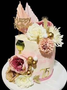 32 Stück oder 19 Stück Tortendeko im Bohemien-Stil, Tortendekoration Blumen, Künstliche Blumen, goldene oder rosa Palmwedel-Papierwindräder, goldene und weiße Schaumstoffkugeln für Tortendekoration, rosa, lila und weiße künstliche Blumen, geeignet für Bohemien-Hochzeitstorten, Taufe, Gender Reveal Party, Baby-Shower, Geburtstag, Muttertag, Weihnachten, Erntedank, Neujahr Tortendeko-Accessoires, elegante Damen Tortendekoration (Boho-Stil)