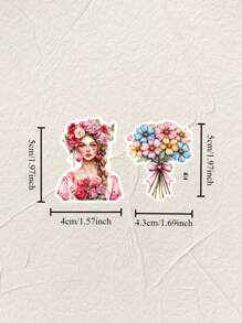 17/18 pezzi di adesivi colorati ad acquerello e pastello con cuori, ragazze floreali di primavera e motivi caffè, adesivi vintage con lettere scritte a mano per fai-da-te, scrapbooking, planner, taccuino, computer, articoli di cartoleria vintage, forniture scolastiche, ritorno a scuola