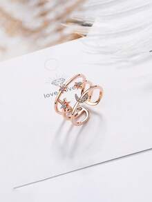 1 件女士可调节方晶锆石星月设计戒指，奢华水晶戒指首饰 - 彩色 - 查看 8