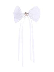 1pc Custom Hair Bow With Long Tail White Pink Bow Elegant Mesh Bowknot Pearl Bow Hair Clips Custom Name For Girls Teens Kids Hair Accessories