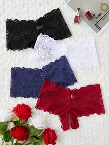 4pcs/Pack Multicolor Sexy Lace Open Crotch Briefs For Women - Multicolor - View 2