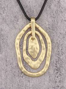 1 Stück modischer, eleganter ovaler, wassertropfenförmiger, übertriebener Metallkette, unisex multi-schleifiges asymmetrisches geometrisches Design, personalisierte Kette mit schwarzem Wachsseil und langer Kette, Geschenk für Freundin, Mutter oder Geliebte
