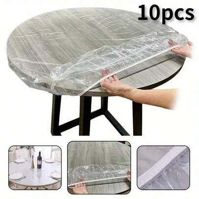 10pcs Disposable Transparent PVC Elastic Tablecloth - Clear Durable Plastic Table Cover, Fit For Standard Sized Dining Tables, Easy Cleaning For Home Dining, Parties And Events | Washable Tablecloth, Disposable Tablecloth