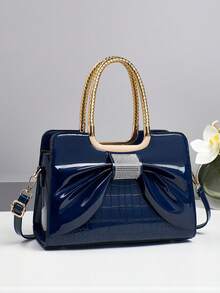 1 件鳄鱼纹漆面女士手提包，闪亮水钻装饰斜挎包，商务休闲女士通勤包，婚礼派对优雅钱包，母亲节礼物 - 彩色 - 查看 15