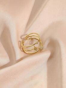 1 件女士可调节方晶锆石星月设计戒指，奢华水晶戒指首饰 - 彩色 - 查看 5