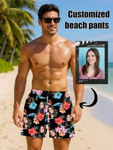 Customized Men's Beach Shorts With Personalized Designs Such As Portraits, Family Members, Pets, Cartoons, Holiday Themes - Multicolor - View 1