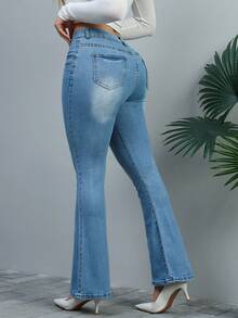 Women's Slim Fit Versatile Denim Flared Jeans - Light Wash - View 6