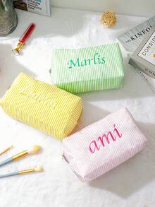 Personalized Makeup Bag With Name, Custom Makeup Bag Organizer, Monogram Make Up Bag, Bridesmaid Box, Cosmetic Care Package For Her Toiletry, Space-Saving, Letter, Striped Exquisite, Stylish, Tidy, Contracted, Casual, Basics Unique Treasurefinds, Girls Gift, Wedding Gifts, Bridal Gifts, Wedding, Wedding Items, Holiday Gift For Anniversaries, School Supplies, Back To School, School Gift, For Office, For School, For Classroom, For Teacher Gifts, For Colleague, For Dorm Rooms, For Teacher, For Boys And Girls, Urban Chill