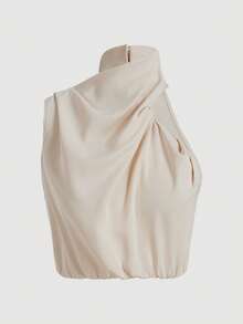Jeta Ari Women's Apricot Elegant Commuter Stacked Neck Top And Wide Leg Pants Two Pieces Set,Teacher Clothes,Lightweight And Comfortable Pants Two Pieces Set,Asymmetrical Sleeveless Top Two Pieces Set,Suitable For Spring, Summer And Fall,Loose Pants Two Pieces Set,Designer Two Pieces Set,Concert Women Outfit,Elegant Evening Dress,Suitable For Daily, Party, Homecoming Season, Wedding Season, Performance Costumes - Khaki - View 5