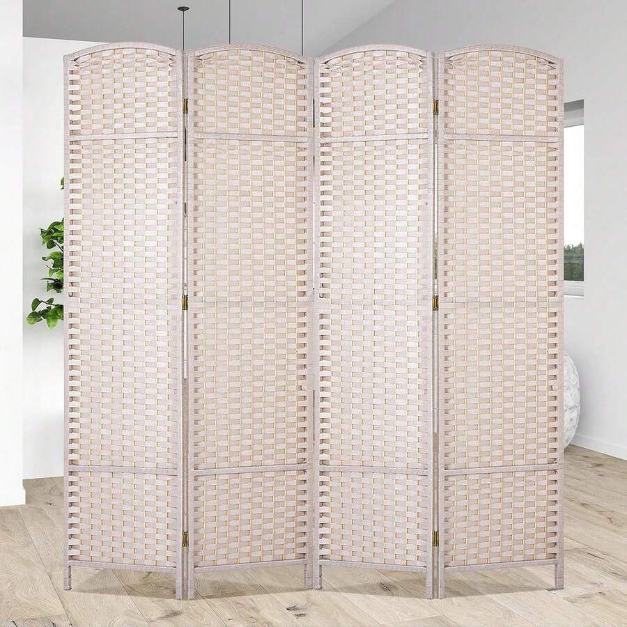 4 Panel Room Divider - Waterproof Wood Frame, Folding Screen Room Divider, Screen Room Divider, Partition Wall Divider - Room Partitions And Dividers - Beige - View 1