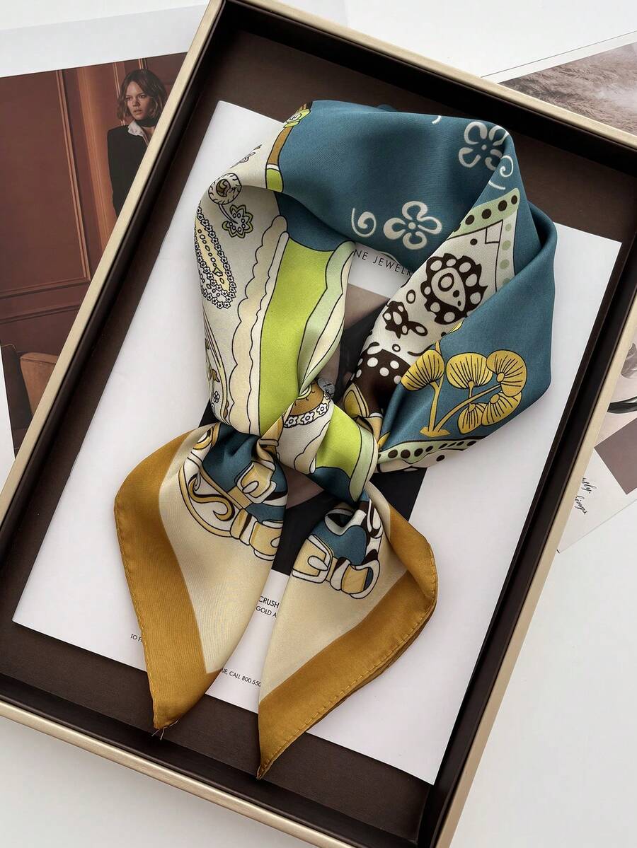 1pc Green Leaf Print Bandana Headband, Scarf, Neck Wrap, Suitable For Daily Use - W-1 - View 1