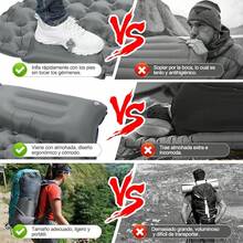 Colchoneta Camping Doble Autohinchable, Esterilla Acampar Plegable Hinchable con Almohadas, Colchón Impermeable Matrimonial, para Mochileros, Senderismo (Gris) - Doble Gris Oscuro - Ver 5