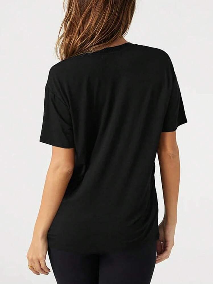 UNCLECAT Womens Deep V-Neck T Shirts Sexy Short Sleeve Tops Summer Oversized Tee Halloween Christmas New Year - Black - View 5