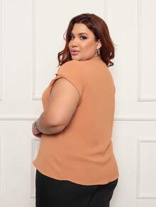ONLYONE - PLUS SIZE WOMEN'S BLOUSE, SHORT SLEEVE, DOUBLE JAPANESE, LIGHT AND COMFORTABLE DUNAS FABRIC - LARGE WOMEN'S BLOUSES - 摩卡棕 - 查看 2