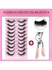 JUJU DREAM 10Pairs Manga Lashes FauxEyelashes Cat Eye Eyelashes Natural Ful False Eyelashes Volumized Eyelash Extension Travel Essentials Makeup Tools