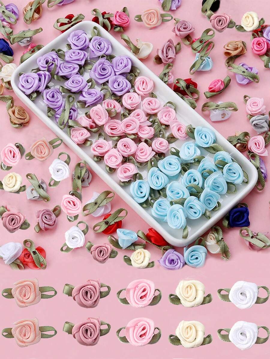 20/50/100 Stücke Mini handgemachte Rose Blume Satinband Rosetten Stoff Applikationen für Hochzeitsdekoration, Basteln, Nähzubehör