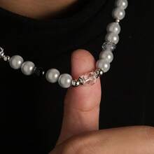 1 件时尚嘻哈朋克冰裂珠仿珍珠串珠项链适合男女日常佩戴 - 彩色 - 查看 4