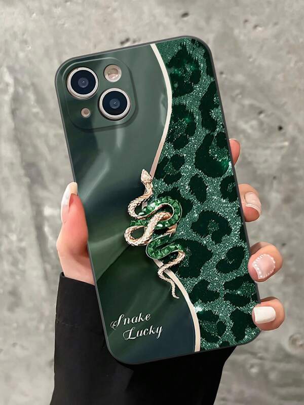Perforierter Rand Grüner Leopard & Schlangen bemalte stoßfeste Handyhülle, kompatibel mit iPhone 14, 14 Pro, 14 Pro Max, 13, 13 Pro, 13 Pro Max, 11, 11 Pro Max, 12, 12 Pro, 12 Pro Max, XR, XS, passend für iPhone 15, 15 Pro, 15 Pro Max, 16, 16 Pro, 16 Pro Max und Redmi 11 Lite Handy, Schutzhülle/Gehäuse