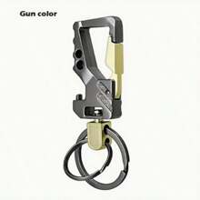 1pc A Gift For Father - Stylish Double - Loop Two - Tone Multifunctional Men's Car Keychain With Beer Bottle Opener, A Fashionable And Practical Accessory Car Accessories Bag Charm