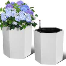 Flower Pot 16 Inch Tall Outdoor Planters Set Of 2, Self Watering Pots For Indoor Plants With Water Level Monitor & Drainage Hole & Wheels, Large Planter Pots For Garden, Patio, Balcony, Lounge - 白色 - 查看 9