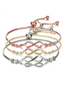 1pc Minimalistic Geometric Infinity Crystal Adjustable 8-Shape Bracelet, Random Women Style - Gold - View 2