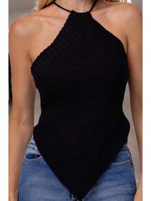 Women's Scarf-Style Cropped Top In Modal Knitwear - 黑色 - 查看 6