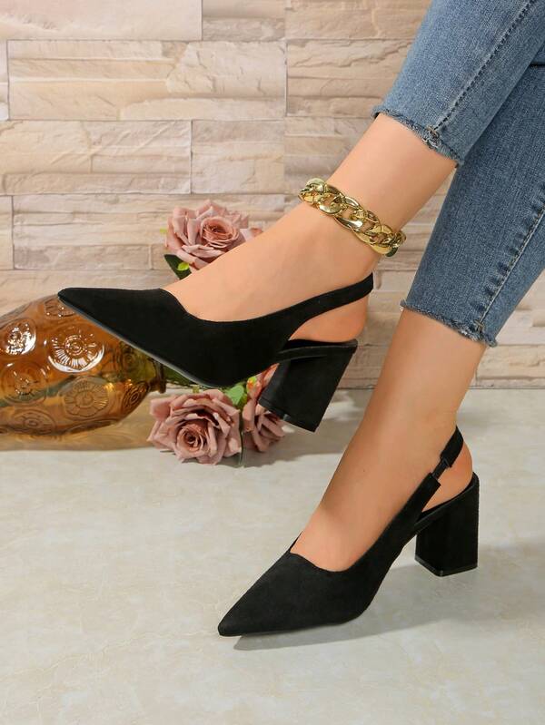 Pointed Toe Solid Color High Heel Sandals, Bowknot Mid Heel Casual Mary Jane Shoes For Teens, Spring/Summer New Arrivals